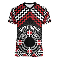 Personalised Aotearoa Niho Taniwha Motif Women V-Neck T-Shirt Red Style LT9 Female Red - Polynesian Pride