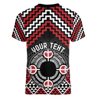 Personalised Aotearoa Niho Taniwha Motif Women V-Neck T-Shirt Red Style LT9 - Polynesian Pride