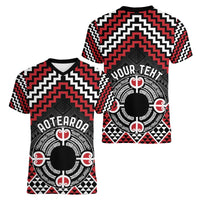 Personalised Aotearoa Niho Taniwha Motif Women V-Neck T-Shirt Red Style LT9 - Polynesian Pride