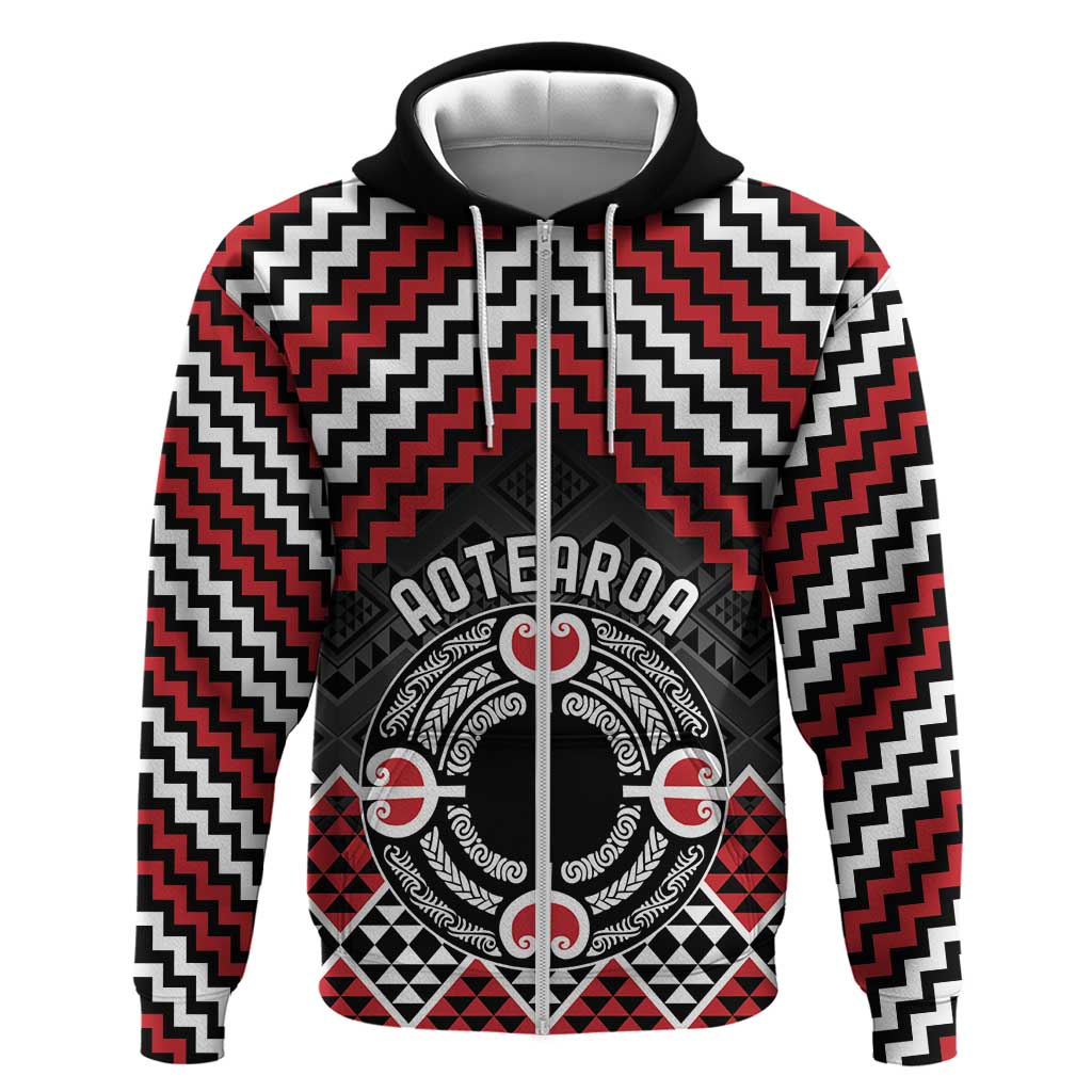 Personalised Aotearoa Niho Taniwha Motif Zip Hoodie Red Style