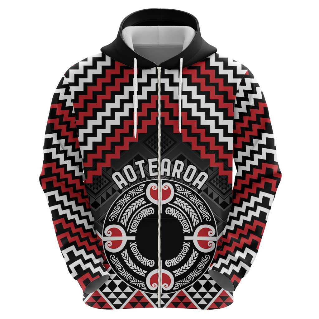 Personalised Aotearoa Niho Taniwha Motif Zip Hoodie Red Style
