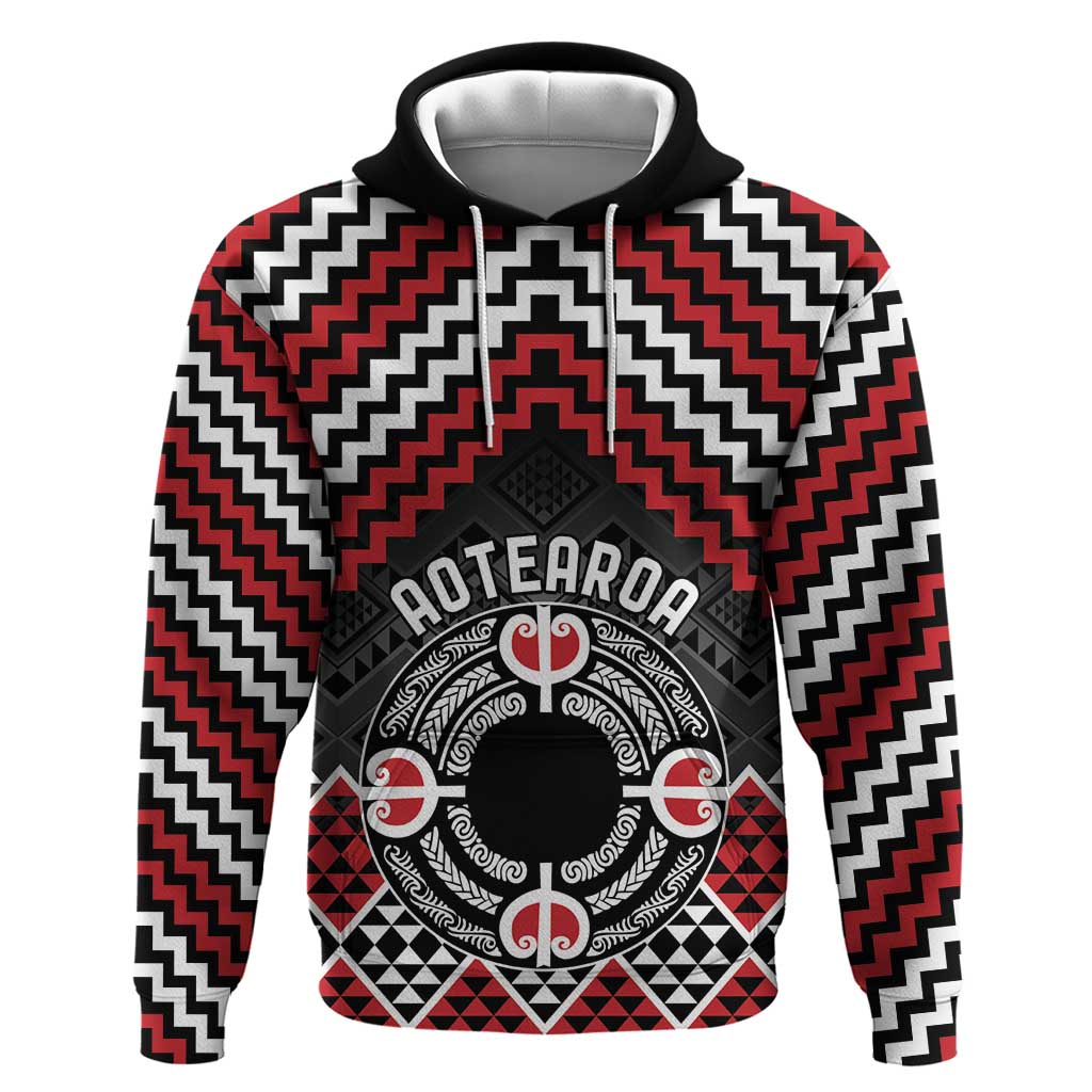 Personalised Aotearoa Niho Taniwha Motif Zip Hoodie Red Style