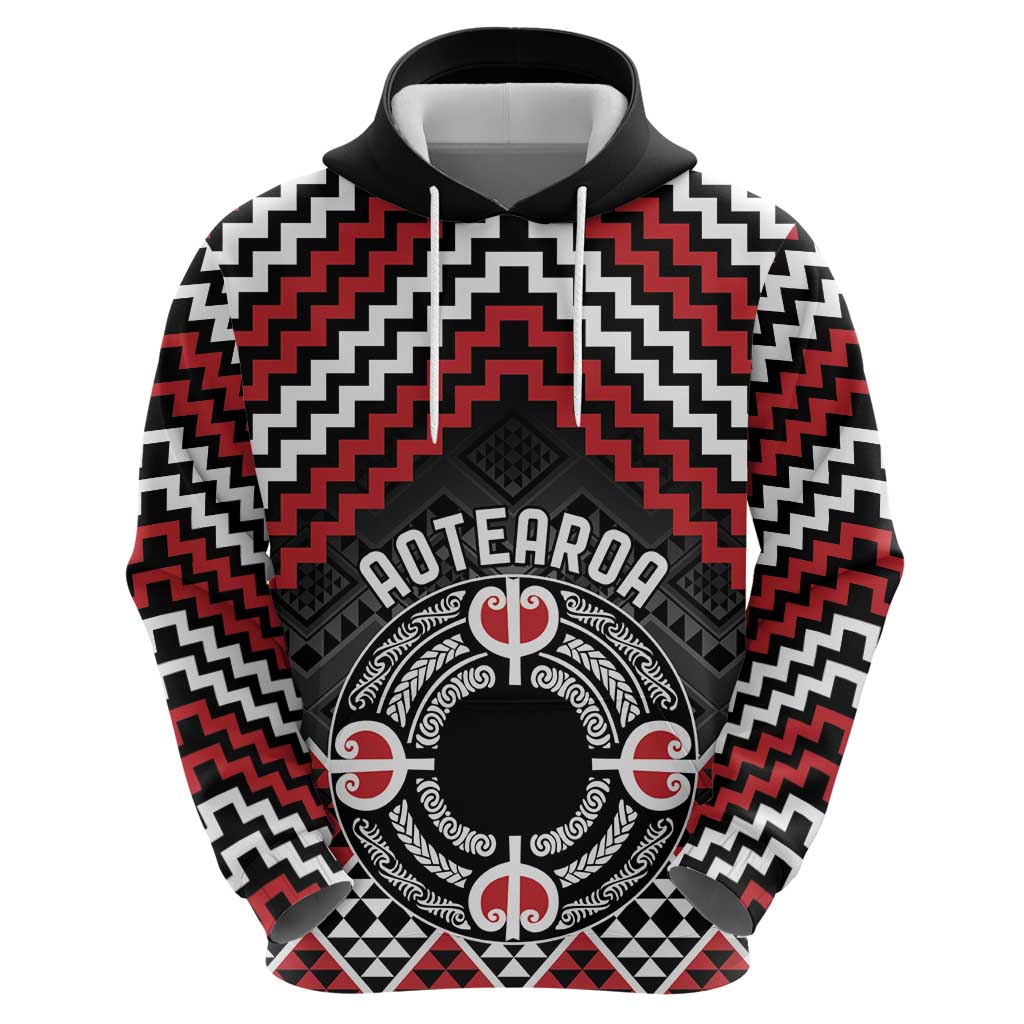 Personalised Aotearoa Niho Taniwha Motif Zip Hoodie Red Style