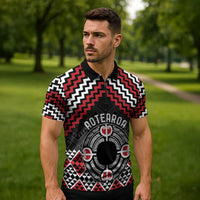 Personalised Aotearoa Niho Taniwha Motif Zipper Polo Shirt Red Style - Polynesian Pride