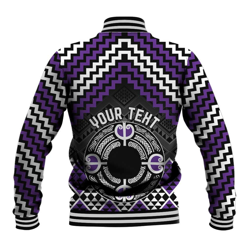 Personalised Aotearoa Niho Taniwha Motif Baseball Jacket Violet Style LT9 - Polynesian Pride
