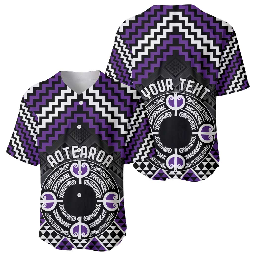 Personalised Aotearoa Niho Taniwha Motif Baseball Jersey Violet Style LT9 - Polynesian Pride