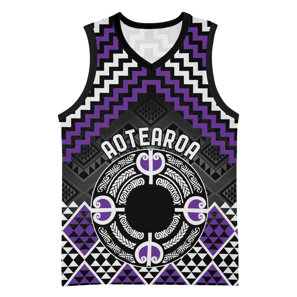 Personalised Aotearoa Niho Taniwha Motif Basketball Jersey Violet Style - Polynesian Pride
