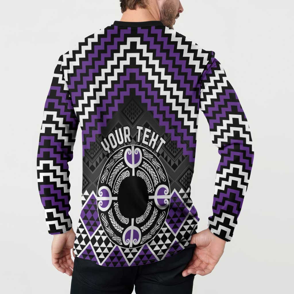 Personalised Aotearoa Niho Taniwha Motif Button Sweatshirt Violet Style LT9 - Polynesian Pride