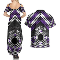 Personalised Aotearoa Niho Taniwha Motif Couples Matching Summer Maxi Dress and Hawaiian Shirt Violet Style LT9 - Polynesian Pride