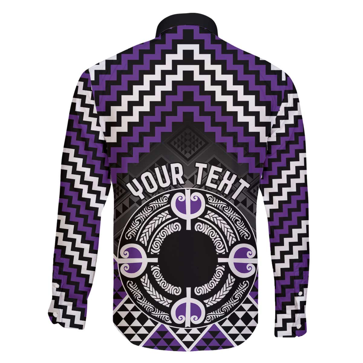 Personalised Aotearoa Niho Taniwha Motif Family Matching Off The Shoulder Long Sleeve Dress and Hawaiian Shirt Violet Style