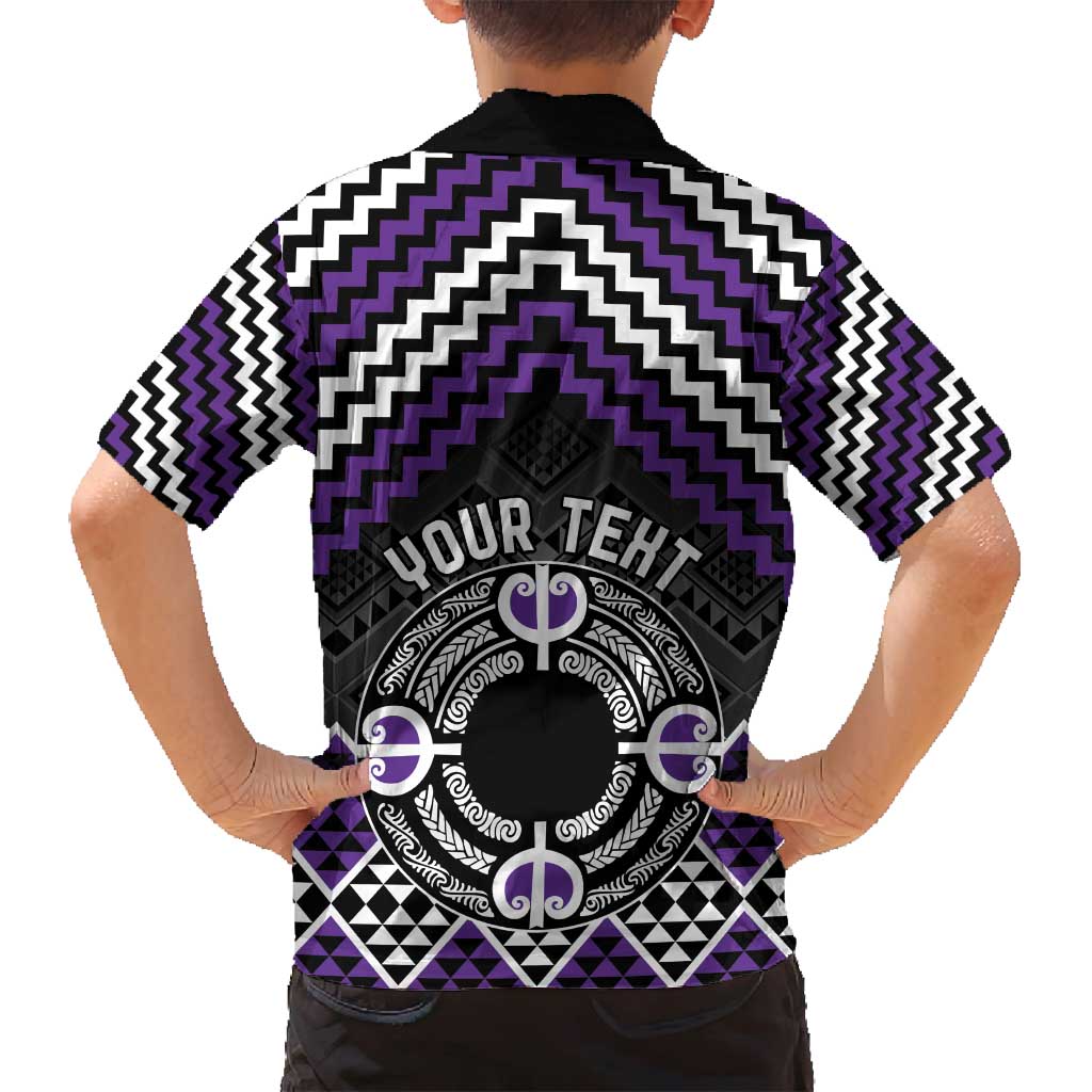 Personalised Aotearoa Niho Taniwha Motif Family Matching Off Shoulder Maxi Dress and Hawaiian Shirt Violet Style LT9 - Polynesian Pride