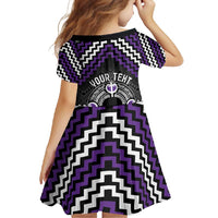 Personalised Aotearoa Niho Taniwha Motif Family Matching Off Shoulder Maxi Dress and Hawaiian Shirt Violet Style LT9 - Polynesian Pride