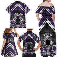 Personalised Aotearoa Niho Taniwha Motif Family Matching Off Shoulder Maxi Dress and Hawaiian Shirt Violet Style LT9 - Polynesian Pride
