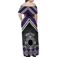 Personalised Aotearoa Niho Taniwha Motif Family Matching Off Shoulder Maxi Dress and Hawaiian Shirt Violet Style LT9 - Polynesian Pride