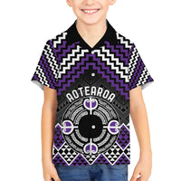 Personalised Aotearoa Niho Taniwha Motif Family Matching Off Shoulder Maxi Dress and Hawaiian Shirt Violet Style LT9 Son's Shirt Violet - Polynesian Pride