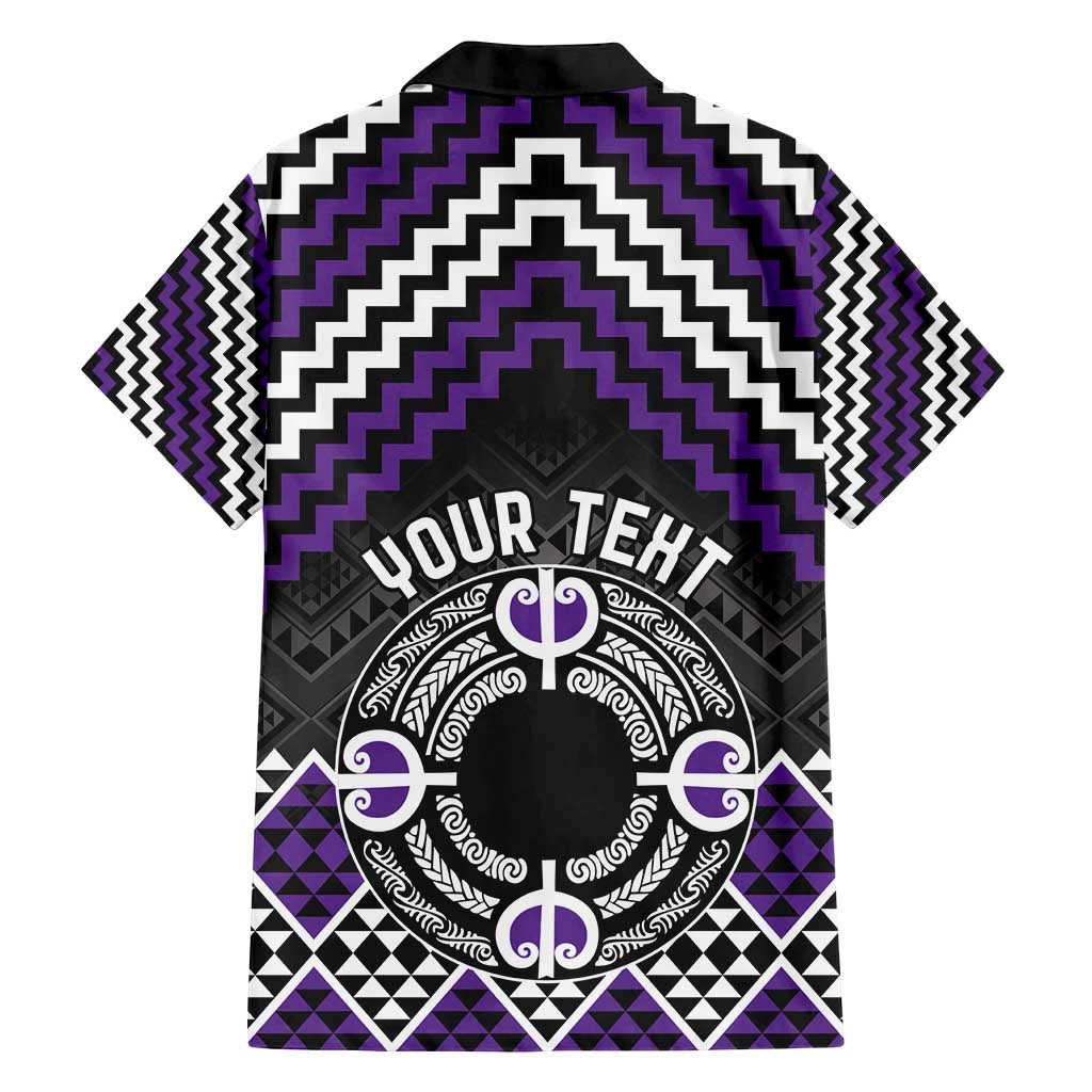 Personalised Aotearoa Niho Taniwha Motif Family Matching Off Shoulder Short Dress and Hawaiian Shirt Violet Style LT9 - Polynesian Pride