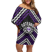 Personalised Aotearoa Niho Taniwha Motif Family Matching Off Shoulder Short Dress and Hawaiian Shirt Violet Style LT9 Mom's Dress Violet - Polynesian Pride