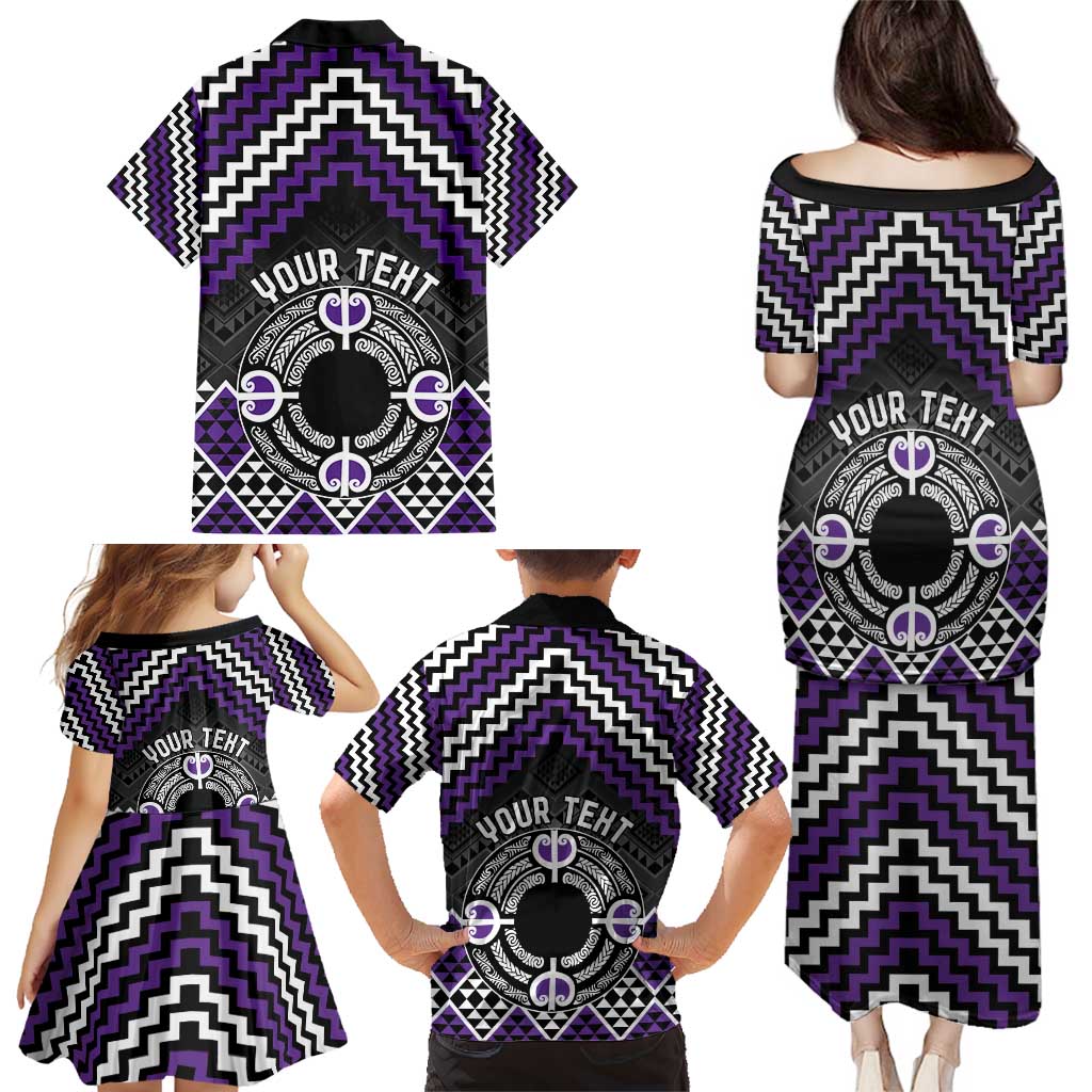 Personalised Aotearoa Niho Taniwha Motif Family Matching Puletasi and Hawaiian Shirt Violet Style LT9 - Polynesian Pride