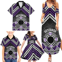 Personalised Aotearoa Niho Taniwha Motif Family Matching Summer Maxi Dress and Hawaiian Shirt Violet Style LT9 - Polynesian Pride