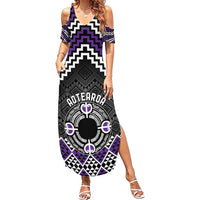Personalised Aotearoa Niho Taniwha Motif Family Matching Summer Maxi Dress and Hawaiian Shirt Violet Style LT9 Mom's Dress Violet - Polynesian Pride