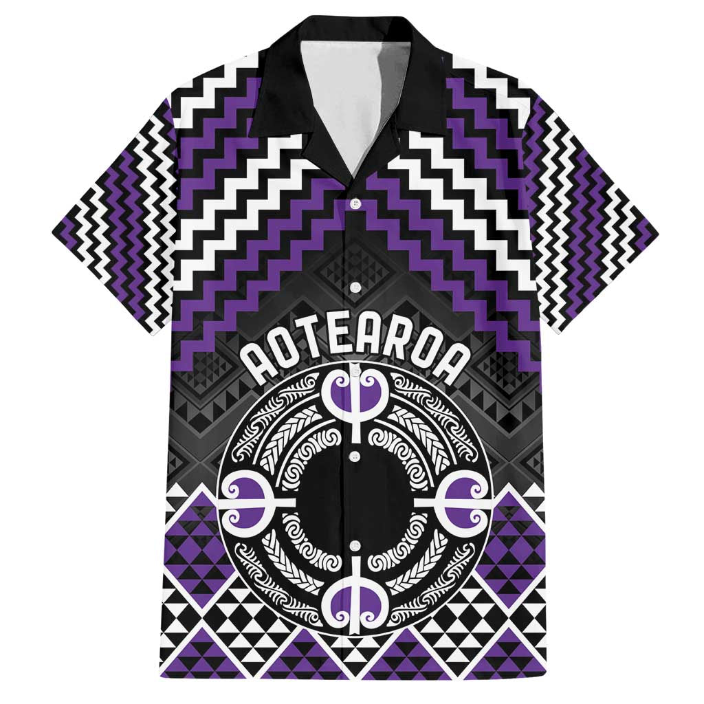 Personalised Aotearoa Niho Taniwha Motif Family Matching Tank Maxi Dress and Hawaiian Shirt Violet Style