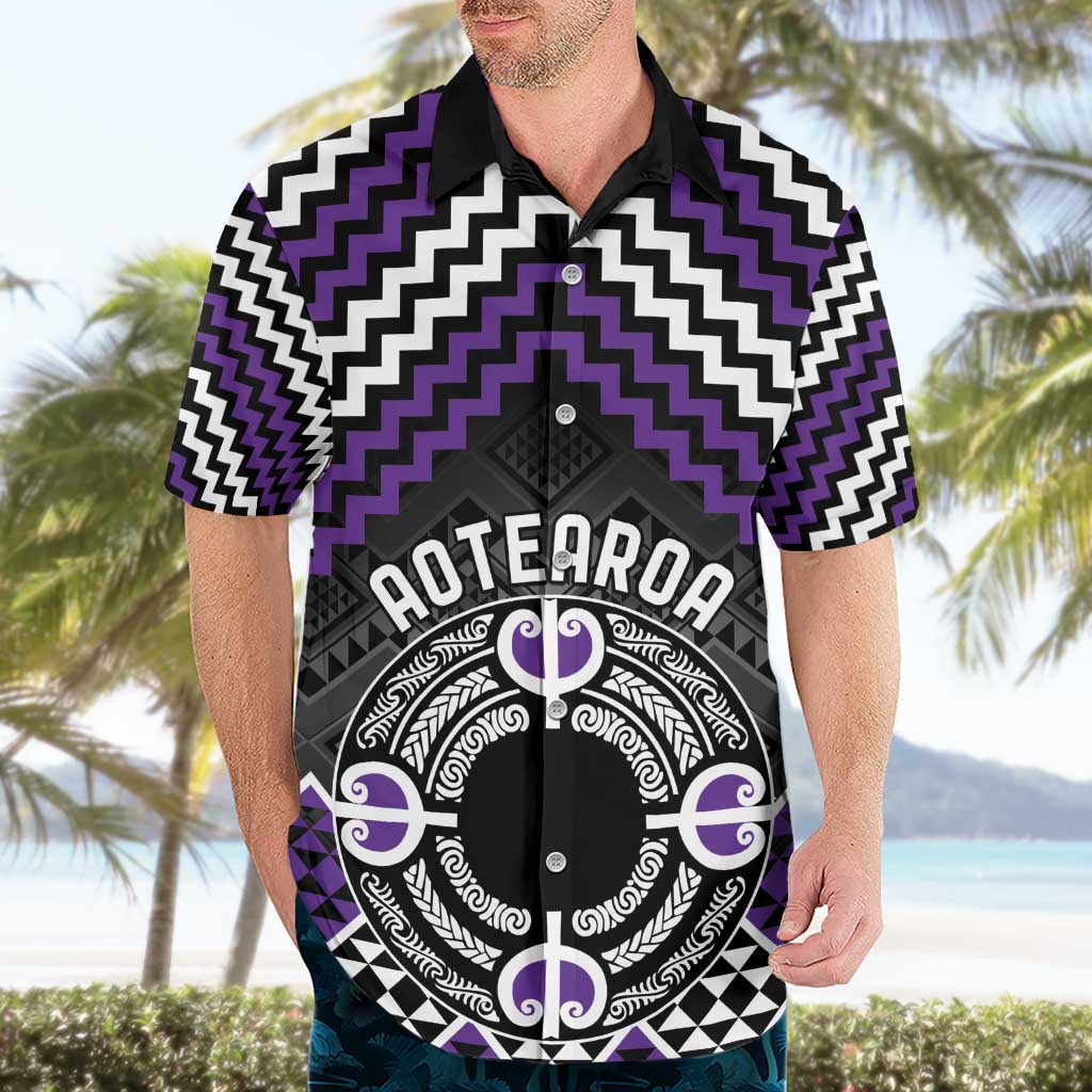 Personalised Aotearoa Niho Taniwha Motif Hawaiian Shirt Violet Style