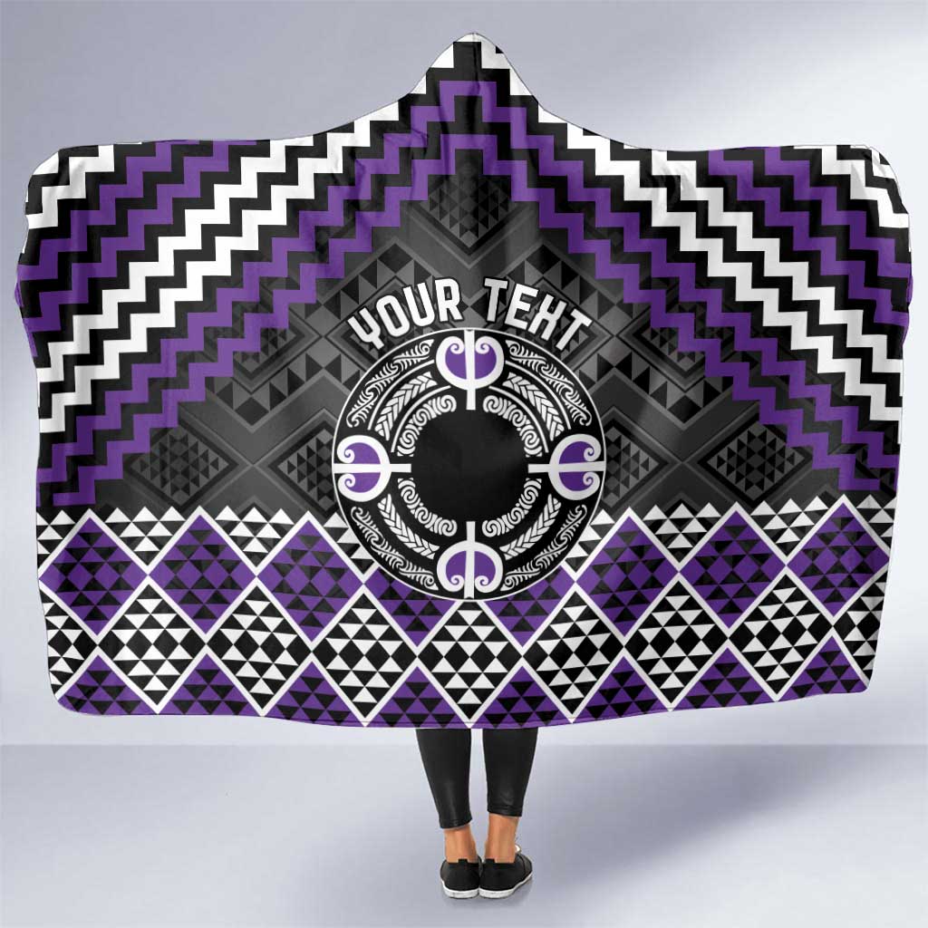 Personalised Aotearoa Niho Taniwha Motif Hooded Blanket Violet Style