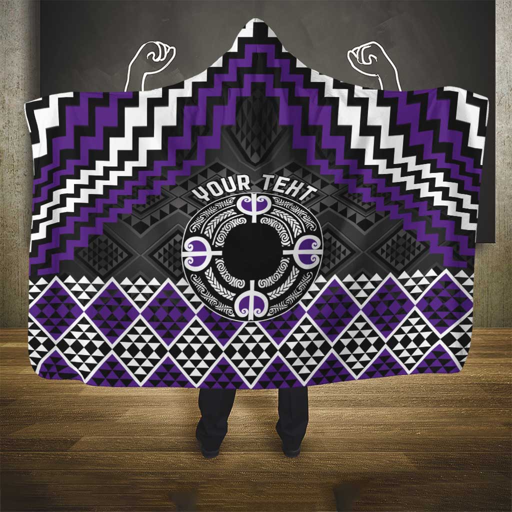 Personalised Aotearoa Niho Taniwha Motif Hooded Blanket Violet Style