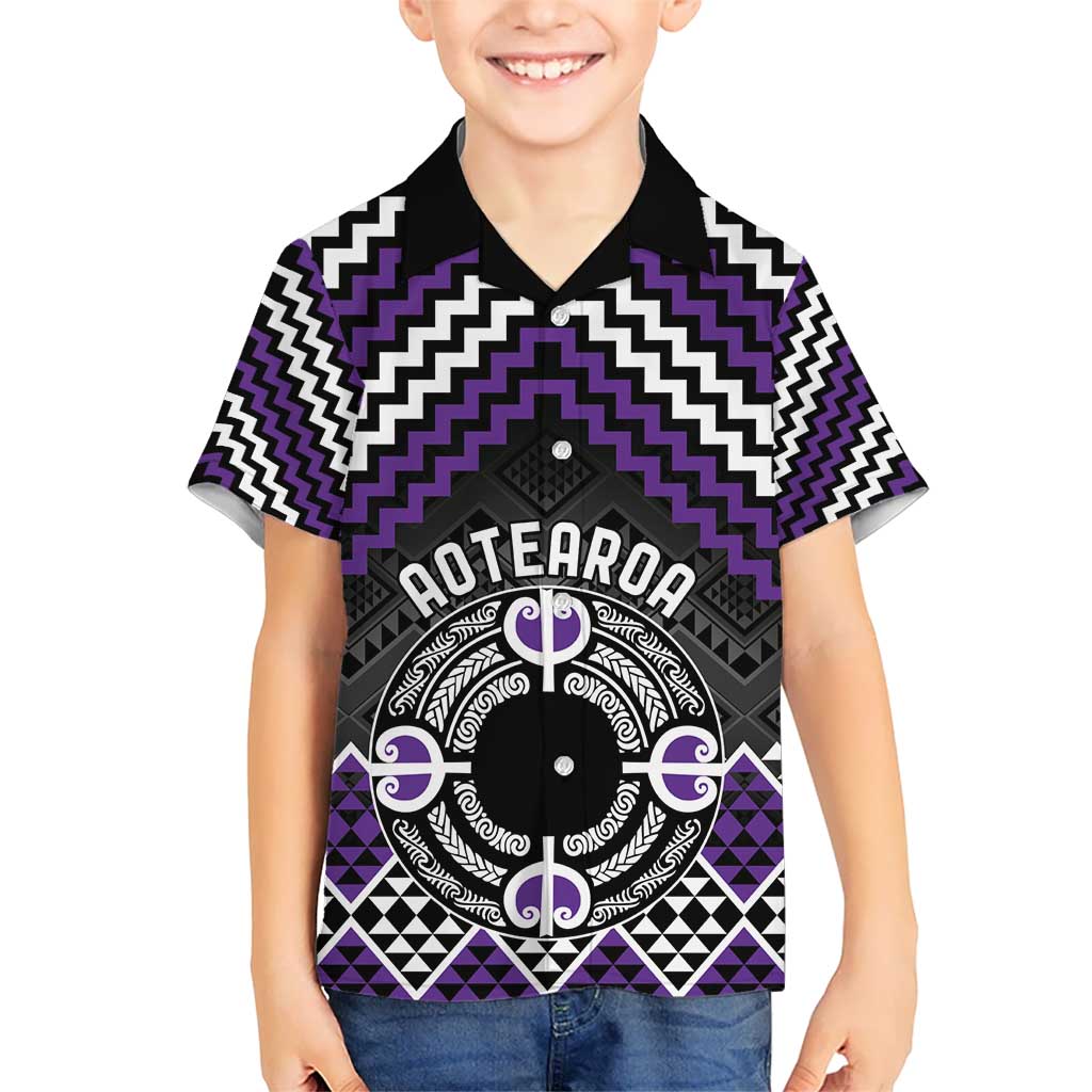 Personalised Aotearoa Niho Taniwha Motif Kid Hawaiian Shirt Violet Style LT9 Kid Violet - Polynesian Pride