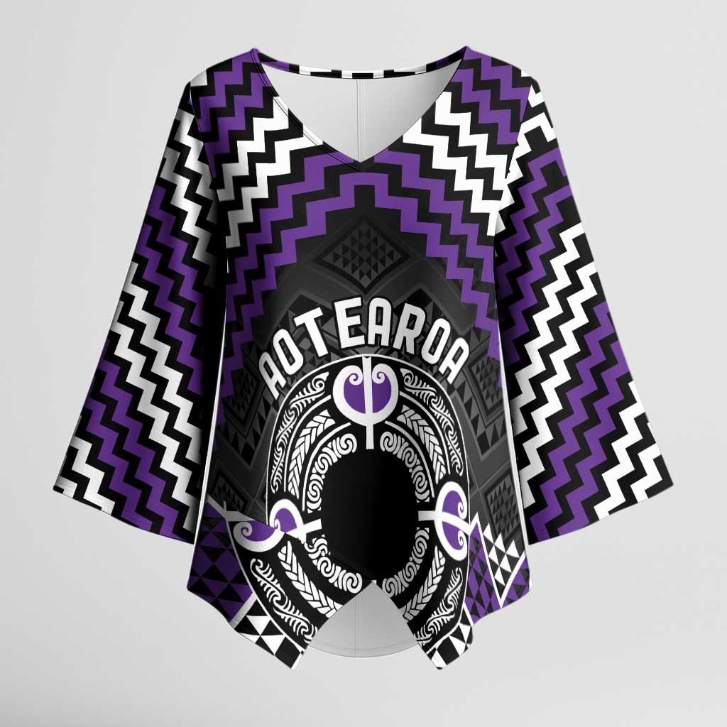 Personalised Aotearoa Niho Taniwha Motif Kimono Sleeve Blouse Violet Style - Polynesian Pride