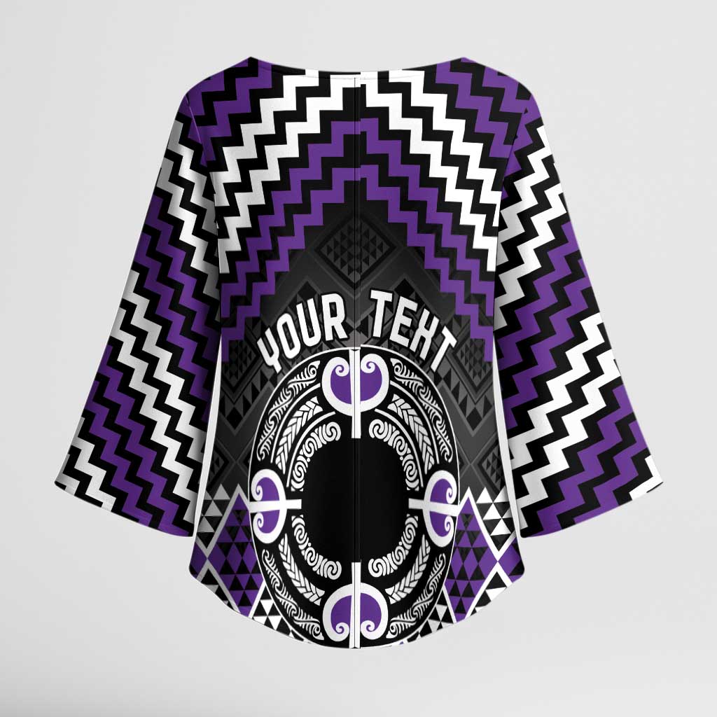 Personalised Aotearoa Niho Taniwha Motif Kimono Sleeve Blouse Violet Style - Polynesian Pride