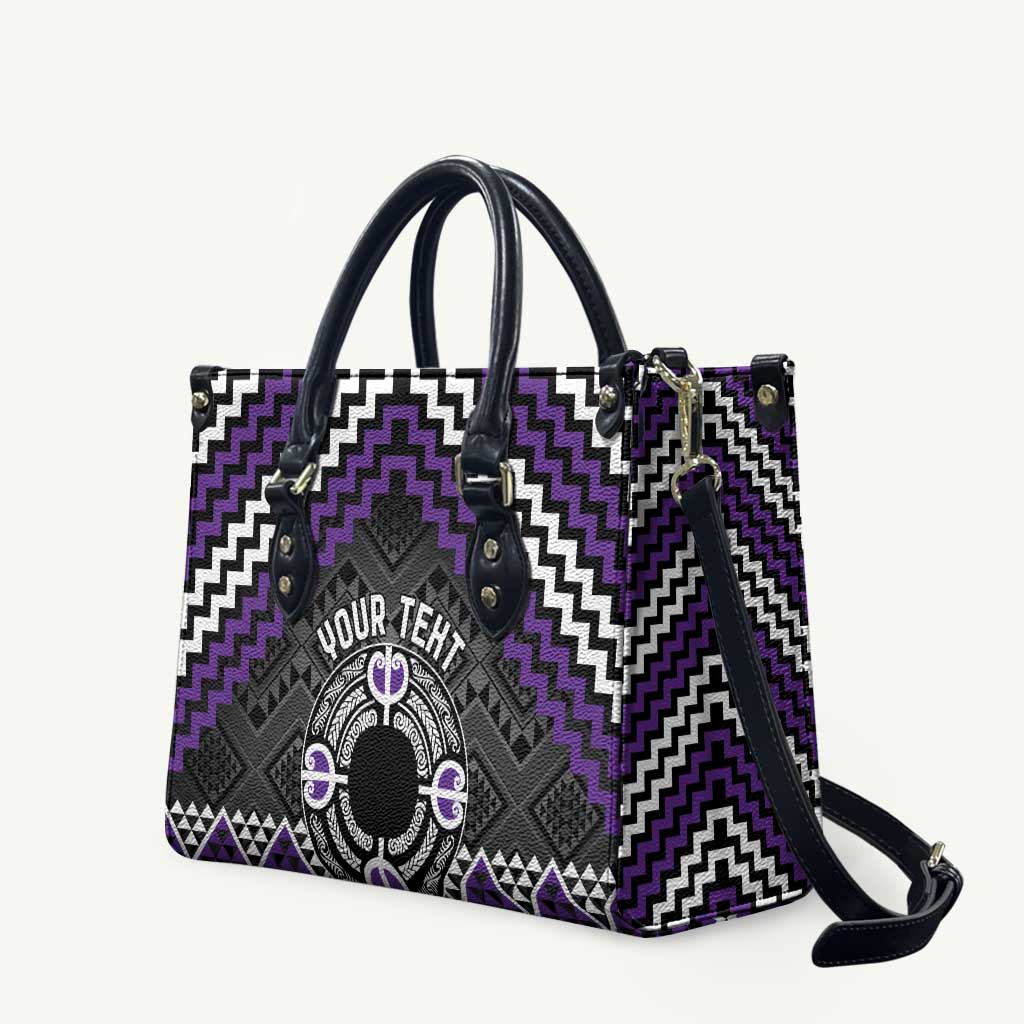 Personalised Aotearoa Niho Taniwha Motif Leather Bag Violet Style - Polynesian Pride