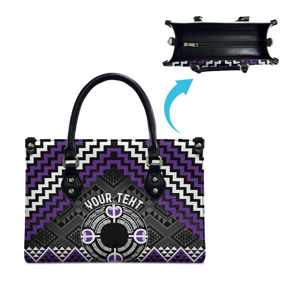 Personalised Aotearoa Niho Taniwha Motif Leather Bag Violet Style - Polynesian Pride