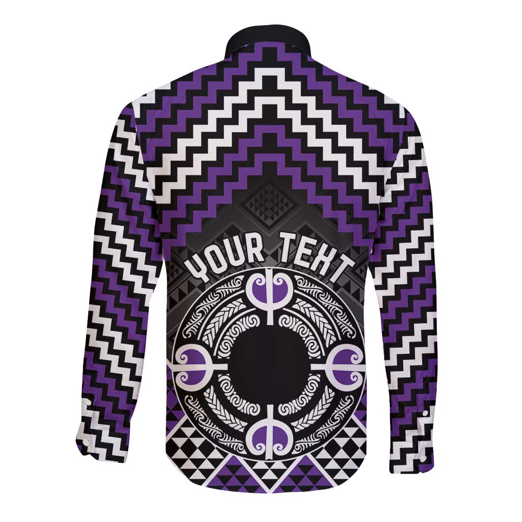 Personalised Aotearoa Niho Taniwha Motif Long Sleeve Button Shirt Violet Style