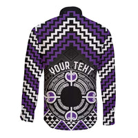 Personalised Aotearoa Niho Taniwha Motif Long Sleeve Button Shirt Violet Style