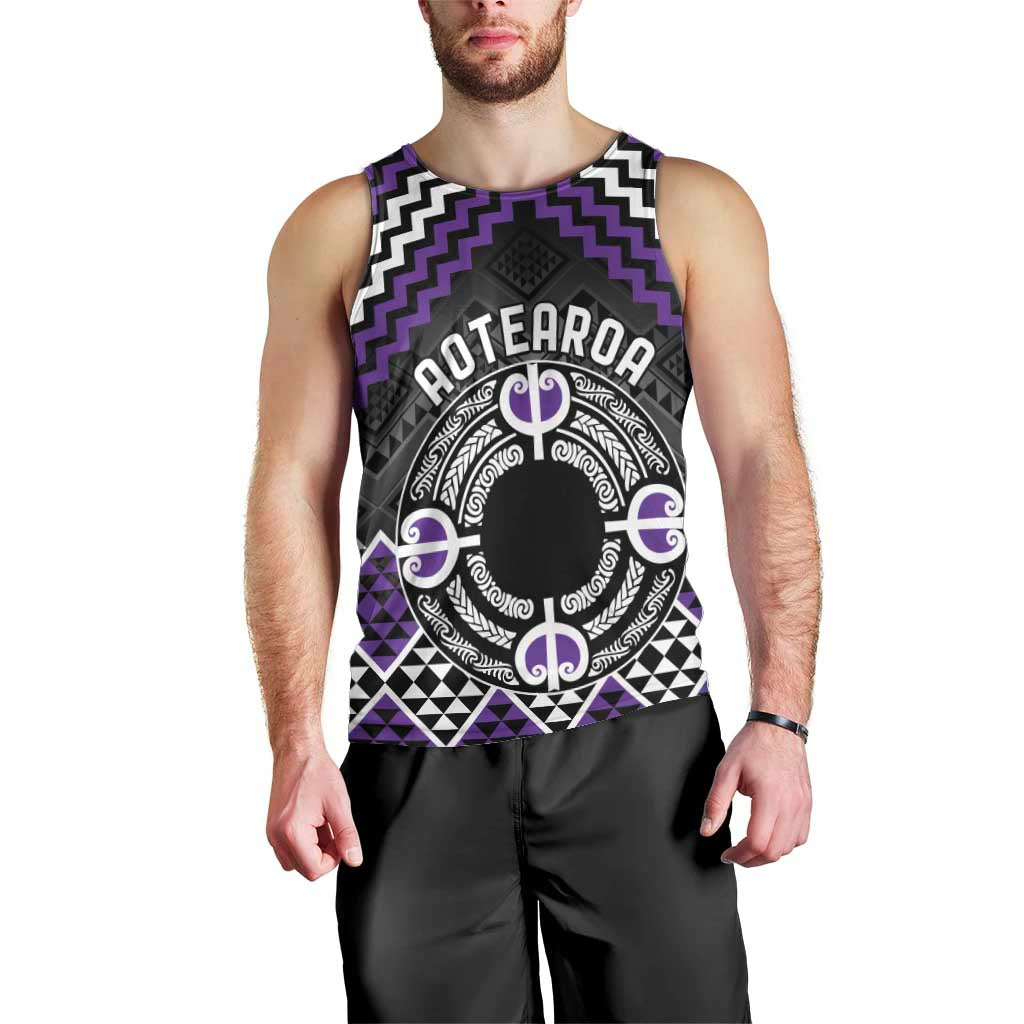 Personalised Aotearoa Niho Taniwha Motif Men Tank Top Violet Style