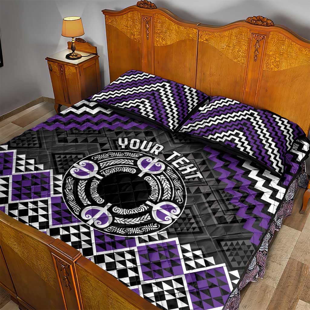 Personalised Aotearoa Niho Taniwha Motif Quilt Bed Set Violet Style