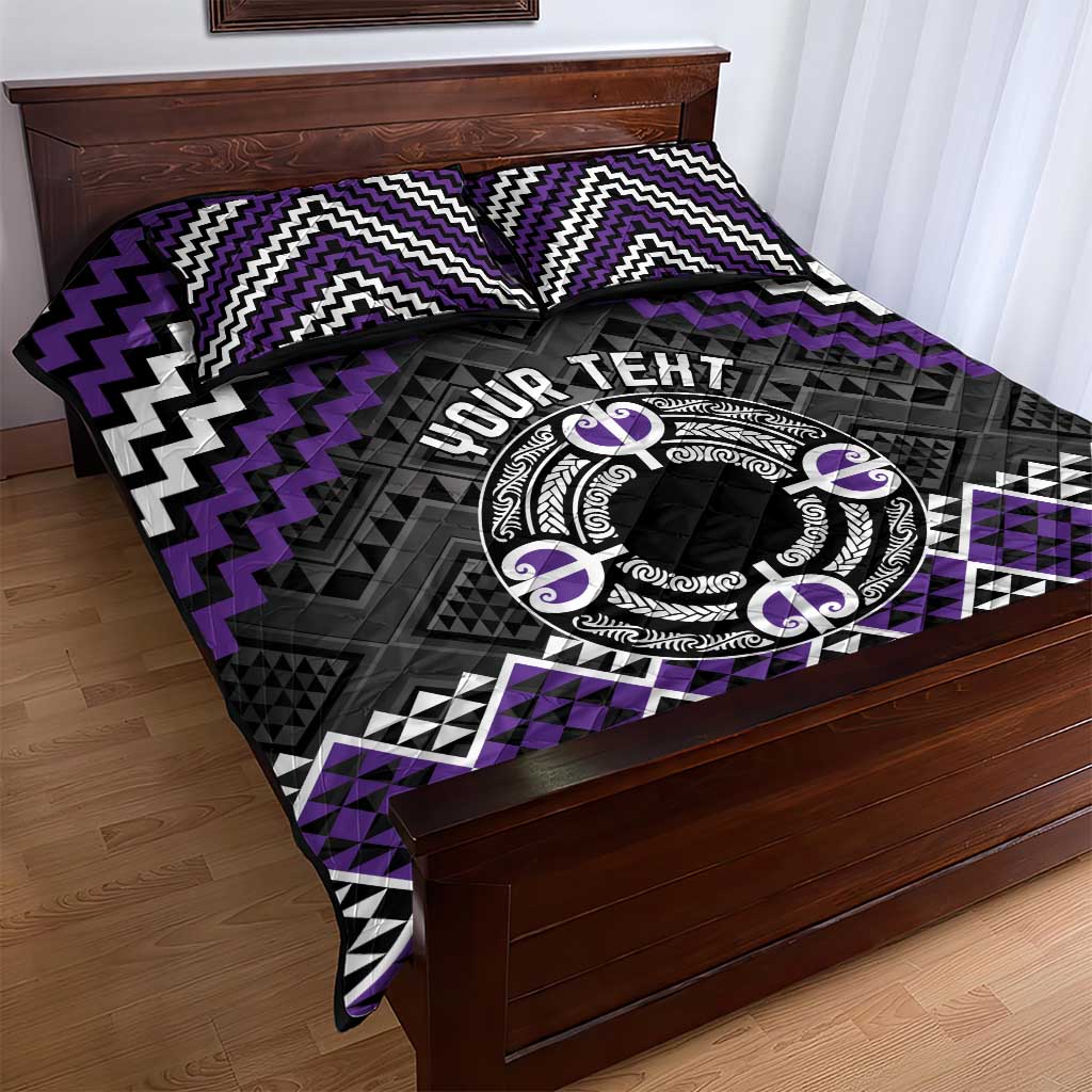 Personalised Aotearoa Niho Taniwha Motif Quilt Bed Set Violet Style