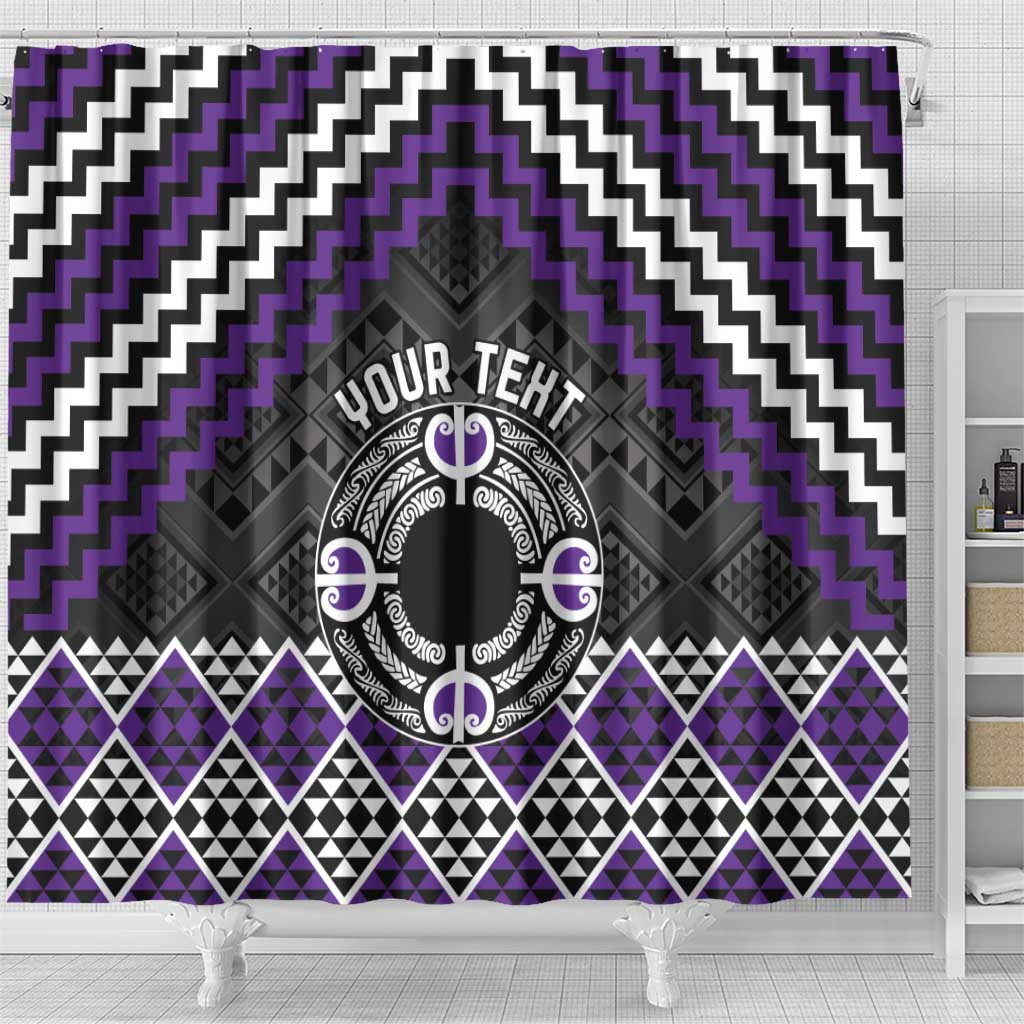 Personalised Aotearoa Niho Taniwha Motif Shower Curtain Violet Style