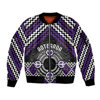 Personalised Aotearoa Niho Taniwha Motif Sleeve Zip Bomber Jacket Violet Style