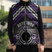 Personalised Aotearoa Niho Taniwha Motif Sleeveless Puffer Jacket Violet Style - Polynesian Pride