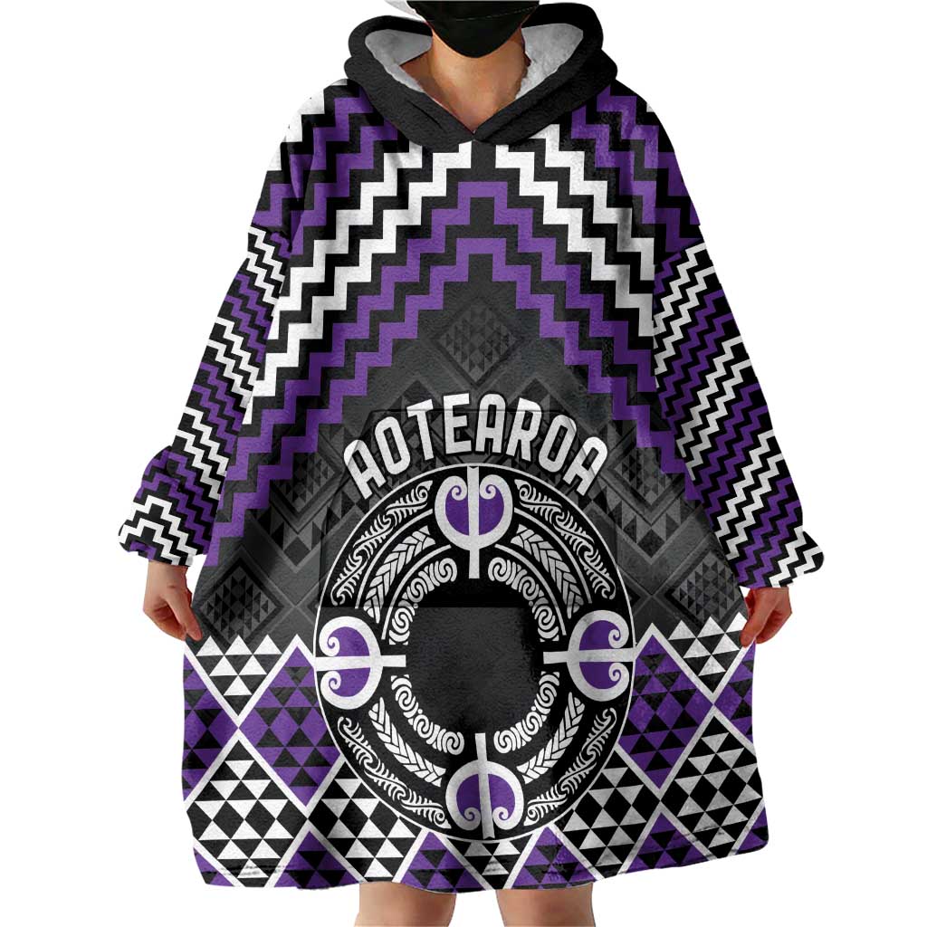 Personalised Aotearoa Niho Taniwha Motif Wearable Blanket Hoodie Violet Style