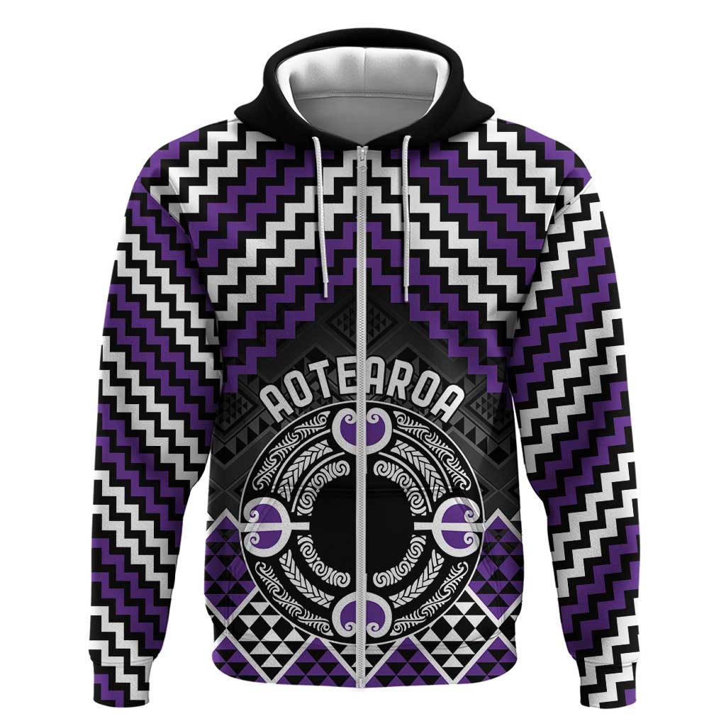 Personalised Aotearoa Niho Taniwha Motif Zip Hoodie Violet Style