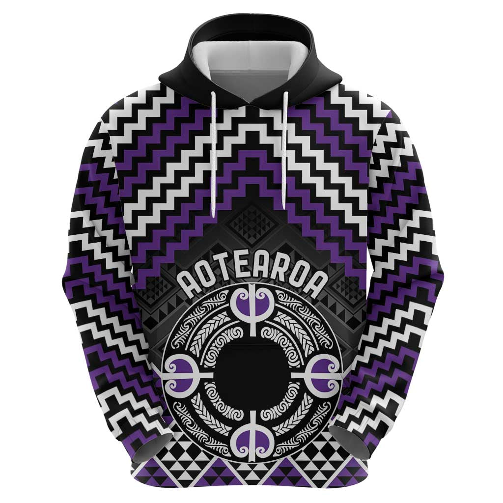 Personalised Aotearoa Niho Taniwha Motif Zip Hoodie Violet Style