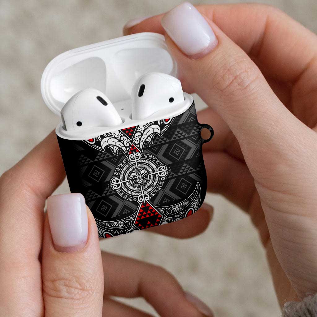 Black Aotearoa Taniko Motif AirPods Case Vintage Maori New Zealand Tribal Art Pattern - Polynesian Pride