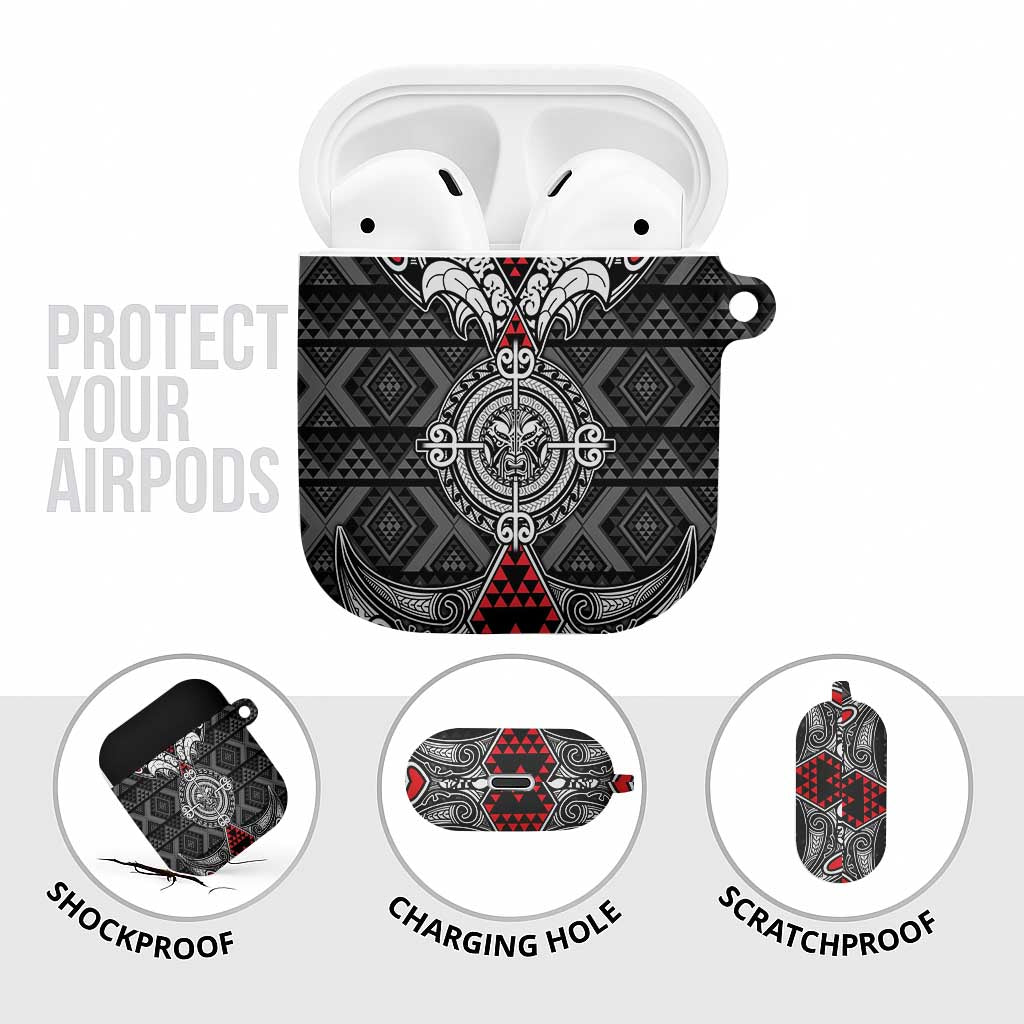 Black Aotearoa Taniko Motif AirPods Case Vintage Maori New Zealand Tribal Art Pattern - Polynesian Pride