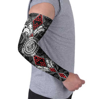 Black Aotearoa Taniko Motif Arm Sleeves Vintage Maori New Zealand Tribal Art Pattern - Polynesian Pride