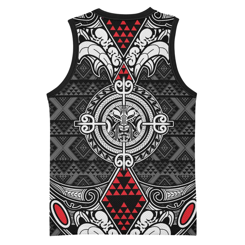 Black Aotearoa Taniko Motif Basketball Jersey Vintage Maori New Zealand Tribal Art Pattern - Polynesian Pride
