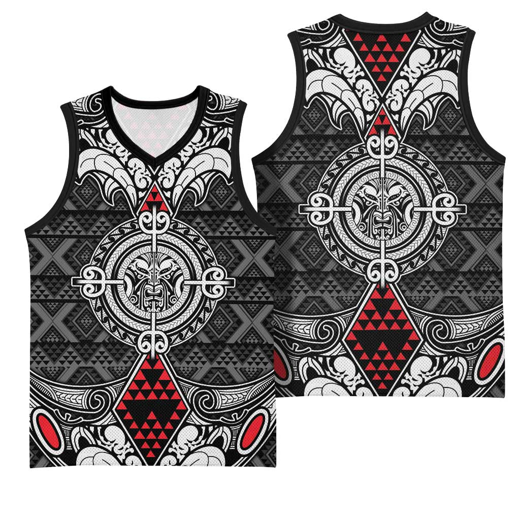 Black Aotearoa Taniko Motif Basketball Jersey Vintage Maori New Zealand Tribal Art Pattern - Polynesian Pride