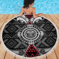 Black Aotearoa Taniko Motif Beach Blanket Vintage Maori New Zealand Tribal Art Pattern